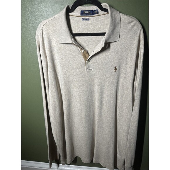 Polo Ralph Lauren Dune Tan Heather Interlock Classic Fit Long Sleeve Polo XL - Picture 1 of 4